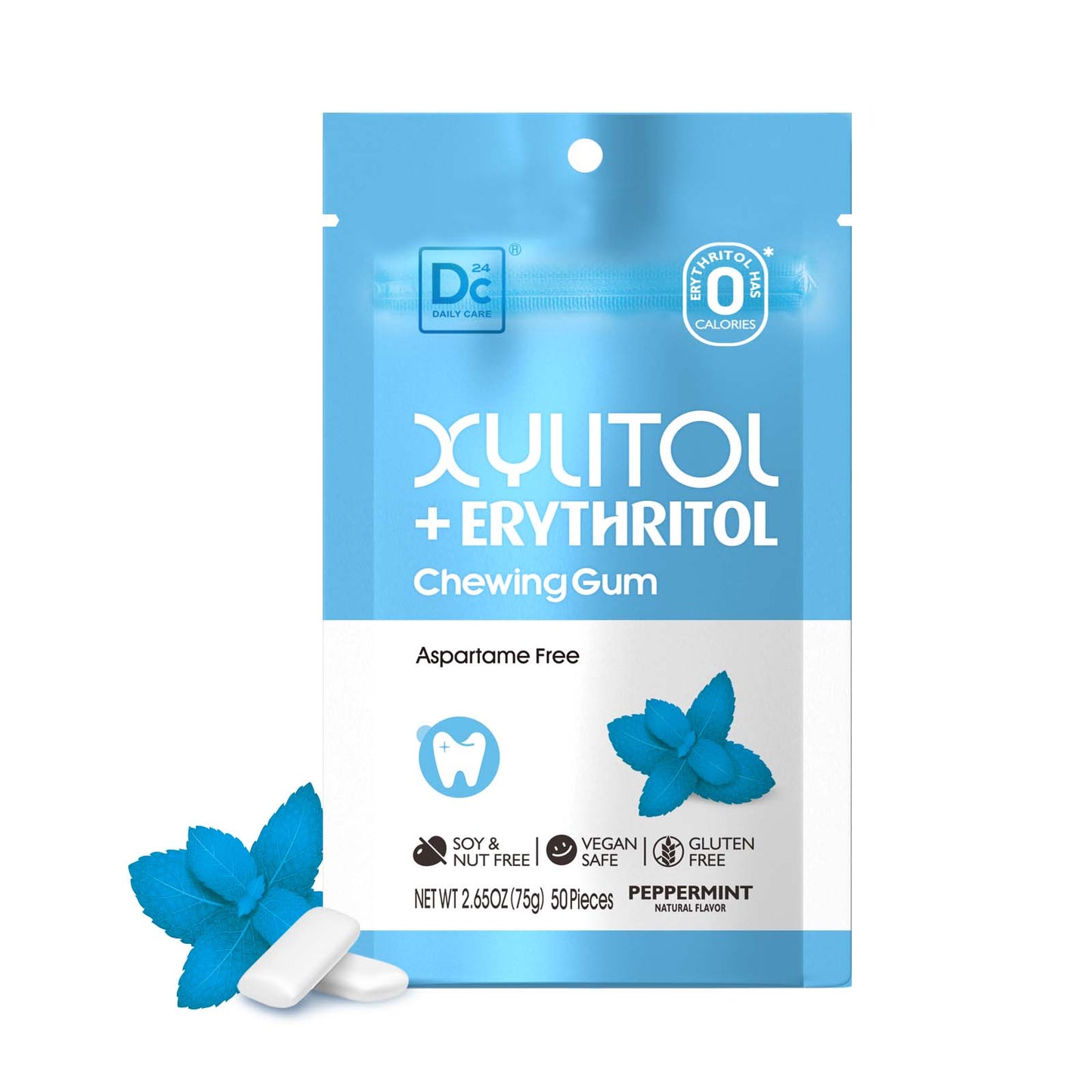 DC24 Daily Care Xylitol and Erythritol Gum Peppermint Flavor, pack of 1