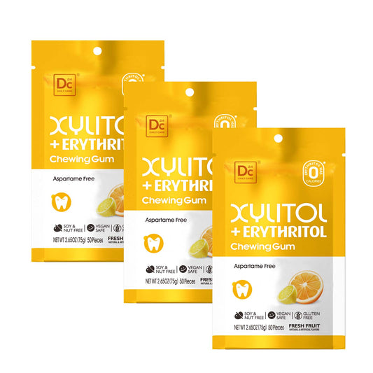 DC24 Daily Care Xylitol and Erythritol Gum Fruit Flavor, pack of 3